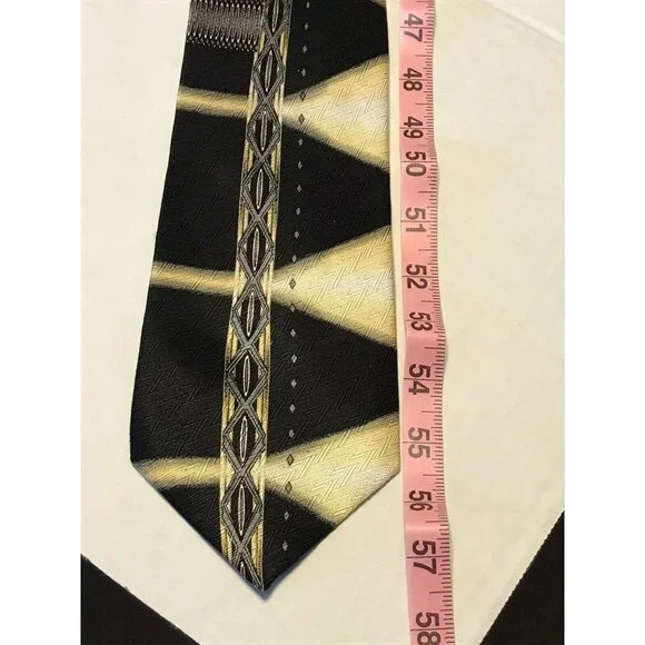 Emilio Ponti 100% Silk Handmade Tie  Black & Gold Abstract Design Preowned - Picture 5 of 5